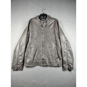 SURPLUS Men’s Large Faux-Leather Jacket Bronze Imitation Leather Casual Bomber